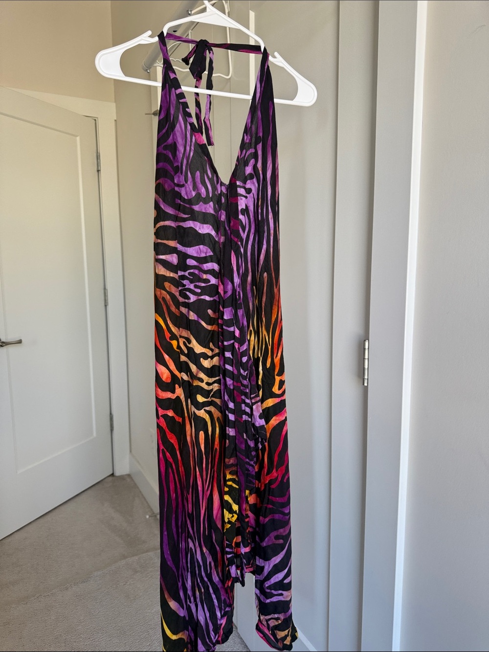 Halter Zebra-Print Gradient Coverup in Purple & Pink